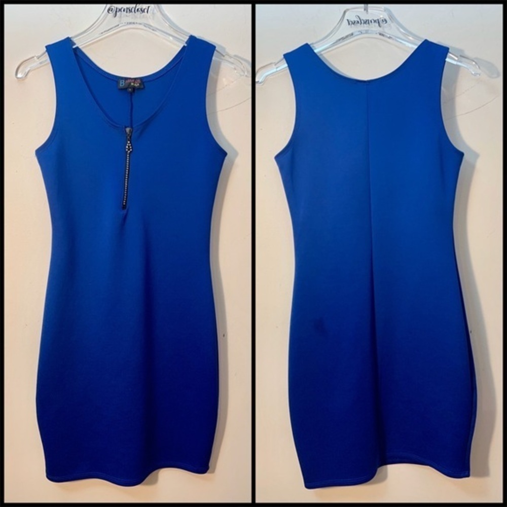 B Famous Scuba Bodycon Sleeveless Blue Dress